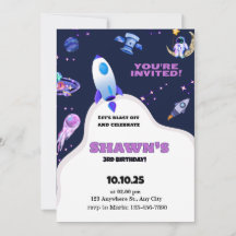 Purple Violet Outer Space Birthday Invitation