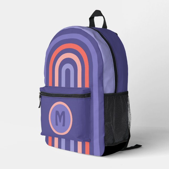 Purple Violet Peach Orange Rounded Lines Pattern Printed Backpack (Back Corner Right)