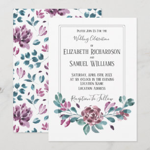 Purple Violet Peonies Watercolor Weddings Invitation