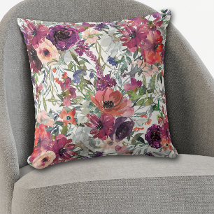 Purple Violet Pink Floral Medley Pattern Throw Pillow