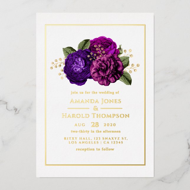 Purple, Violet, Plum and Gold Floral Wedding (Front)