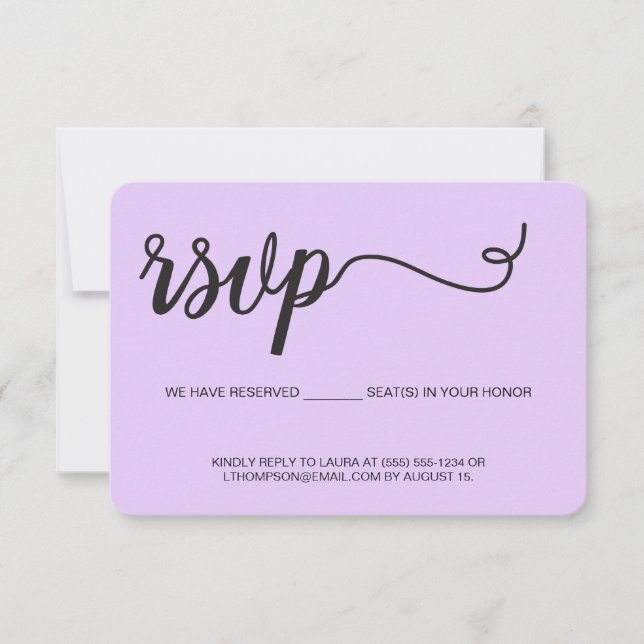 Purple Violet RSVP without mailing Reserved Seat Card (Front)
