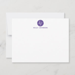 Purple Violet Script Monogram Circle Elegant Girly Card