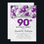 Purple Violet Silver Balloon Glitter 90th Birthday Invitation<br><div class="desc">Modern Glam Purple Violet Silver Balloon Glitter Sparkle Any Age Birthday Invitation</div>
