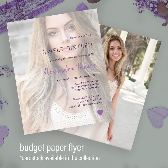 Purple violet simple photo sweet sixteen invite flyer (Creator Uploaded)