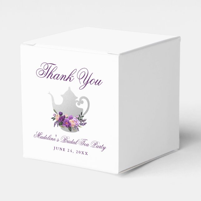 Purple Violet Tea Party Bridal Shower Favor Box (Front Side)