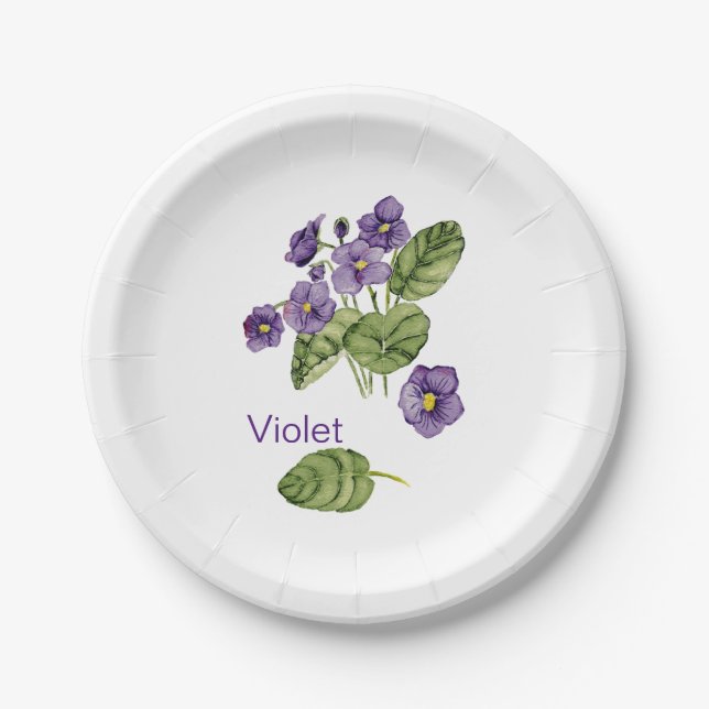 purple violet watercolor botanical Paper Plate (Front)