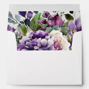 Purple Violet Watercolor Bouquet Gold Script Envelope