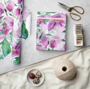 Purple Violet Watercolor Floral Hand-painted Wrapping Paper