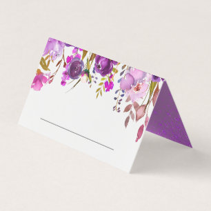 Purple Violet Watercolor Floral Wedding Place Card