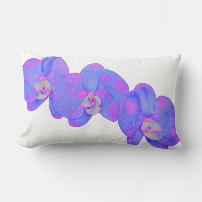 Purple violet watercolor orchid painting  lumbar pillow (Front)