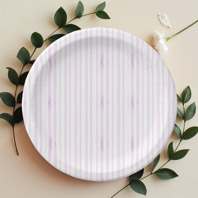 Purple | Violet Watercolor Striped Paper Plate (Creator Uploaded)