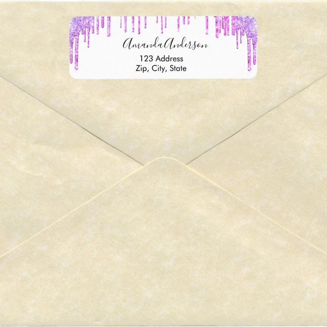 Purple violet white glitter drips return address (Creator Uploaded)