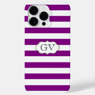 Purple Violet & White Stripes Initials Monogram Case-Mate iPhone 14 Pro Max Case