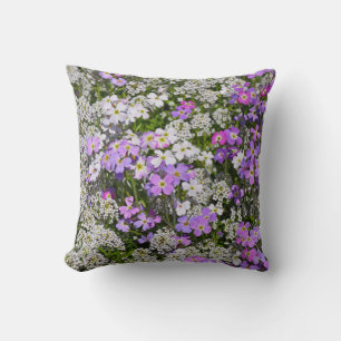 Purple violets and white spring flowers throw pillow