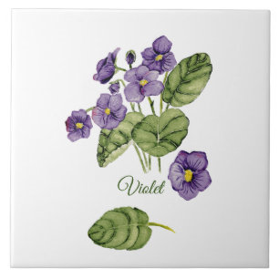 Purple violets botanical classic watercolor  tile