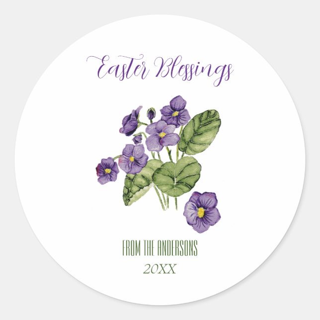Purple violets Easter blessings  Classic Round Sti Classic Round Sticker (Front)