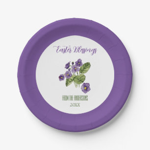Purple violets Easter blessings Paper Plate