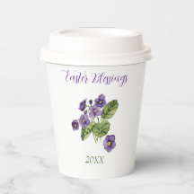Purple violets easter blessings year Paper cup