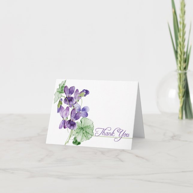 Purple Violets Floral Thank You Card -Blank Inside (Front)