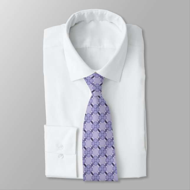 Purple Violets Geometric Floral Flower Pattern Tie (Tied)
