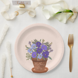 Purple Violets in a Pot – Mother’s Day Floral Paper Plate