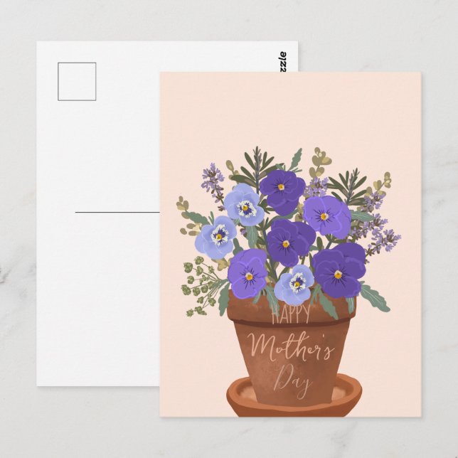 Purple Violets in a Pot – Mother’s Day Floral Postcard (Front/Back)