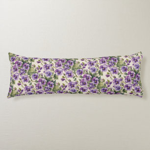 Purple Violets on White Body Pillow