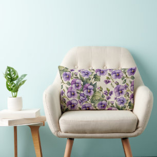 Purple Violets on White Lumbar Pillow