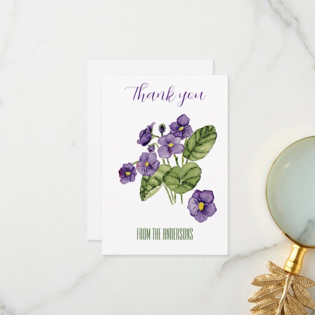 Purple violets watercolor Flat Thank You Card (Front/Back In Situ)