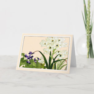 Purple Violets & White Scillia, Botanical Art Card