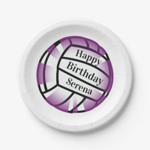 Purple Volleyball Birthday Paper Party Plate