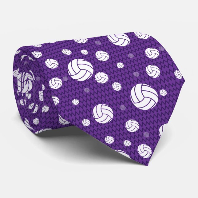 Purple Volleyball Chevron Patterned Tie (Rolled)