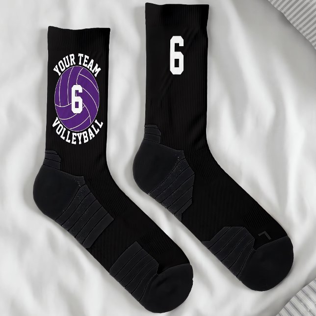 Purple Volleyball Custom Team Name & Player Number Socks (Custom volleyball socks for volleyball players and teams with purple team colors.)