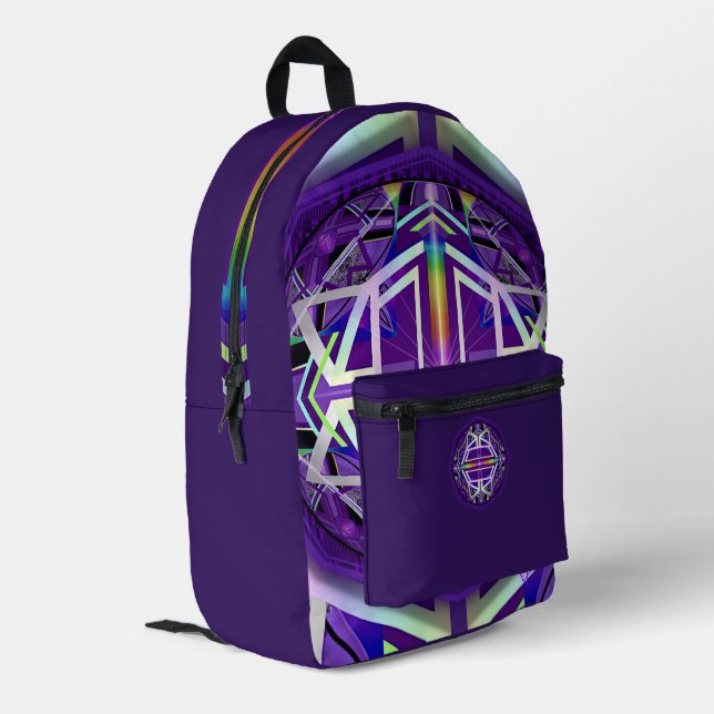 purple w3 printed backpack (Back Corner Left)