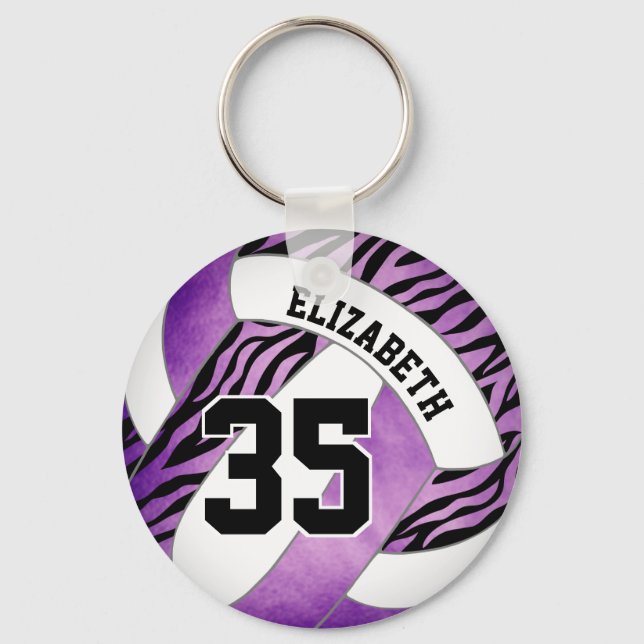 purple w zebra stripes accent girls volleyball keychain (Front)