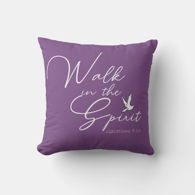Purple Walk in the Spirit Bible Verse Throw Pillow (Front)
