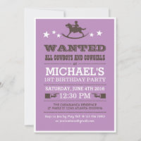 Purple Wanted Western Cowboy Birthday Invitation