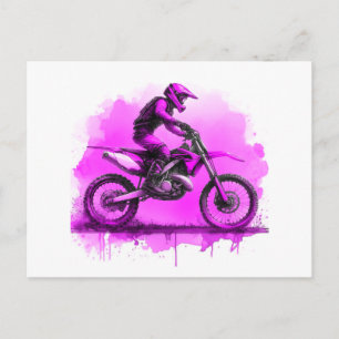 Purple Water Colour Dirt Bike Holiday Postcard