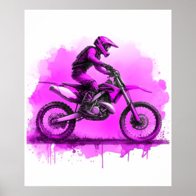 Purple Water Colour Dirt Bike  Poster (Front)