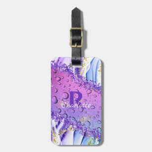Purple Water Droplets   Blue and White Ombre Luggage Tag