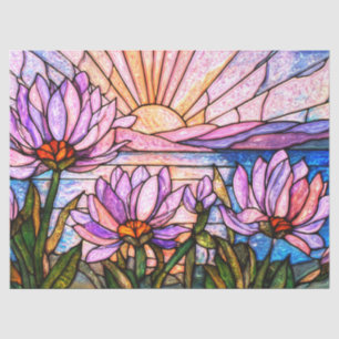 Purple Water Lily Faux Stained Glass Sunburst Sun Tissue Paper