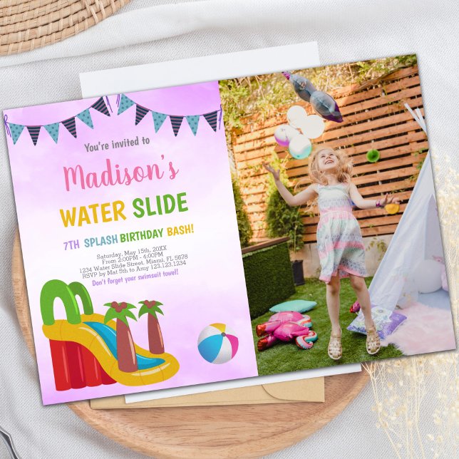 Purple Water Slide Invitations with Photo (Purple Water Slide Invitations with photo)