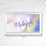 Purple Watercolor Abstract Girly Luxury Monogram Business Card Holder<br><div class="desc">Easily personalize this glamourous style abstract lilac watercolor paint and faux gold spray background with your custom details.</div>