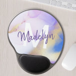 Purple Watercolor Abstract Girly Luxury Monogram Gel Mouse Pad<br><div class="desc">Easily personalize this glamourous style abstract lilac watercolor paint and faux gold spray background with your custom details.</div>
