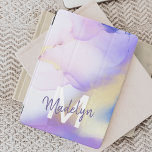 Purple Watercolor Abstract Girly Luxury Monogram iPad Air Cover<br><div class="desc">Easily personalize this glamourous style abstract lilac watercolor paint and faux gold spray background with your custom details.</div>