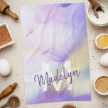 Purple Watercolor Abstract Girly Luxury Monogram Kitchen Towel<br><div class="desc">Easily personalize this glamourous style abstract lilac watercolor paint and faux gold spray background with your custom details.</div>