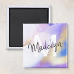Purple Watercolor Abstract Girly Luxury Monogram Magnet<br><div class="desc">Easily personalize this glamourous style abstract lilac watercolor paint and faux gold spray background with your custom details.</div>
