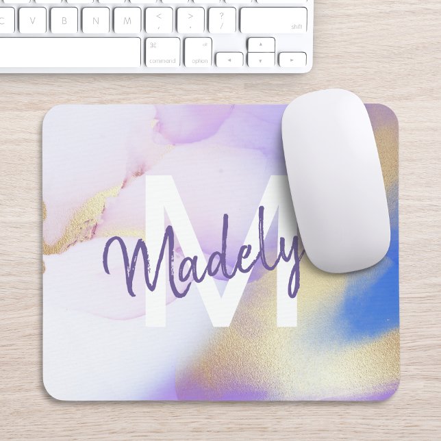 Purple Watercolor Abstract Girly Luxury Monogram Mouse Pad (Creator Uploaded)