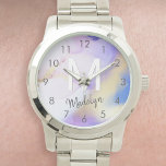 Purple Watercolor Abstract Girly Luxury Monogram Watch<br><div class="desc">Easily personalize this glamourous style abstract lilac watercolor paint and faux gold spray background with your custom details.</div>